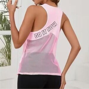 Mesh Back Motivational Pink Racerback Tank Top M
